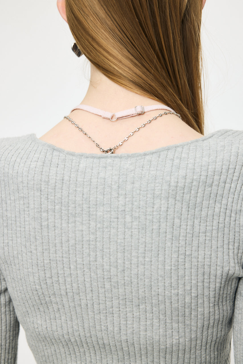 HALTER NECK DOUBLE KNIT TOP Mix Gray / Free