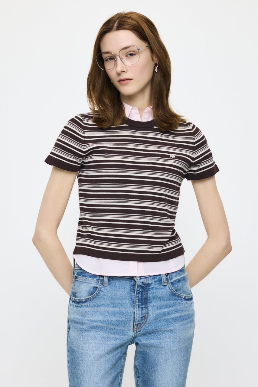 MULTI BORDER BABY TEE Brown / Free