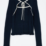 BOW DESIGN LAYERED KNIT Navy / Free