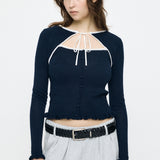 BOW DESIGN LAYERED KNIT Navy / Free