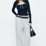 BOW DESIGN LAYERED KNIT Navy / Free