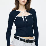 BOW DESIGN LAYERED KNIT Navy / Free