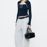 BOW DESIGN LAYERED KNIT Navy / Free