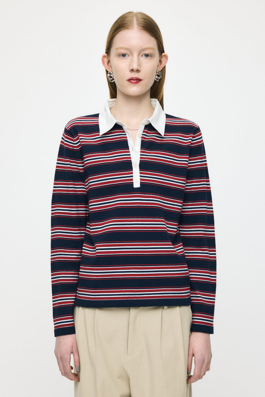 BORDER POLO KNIT TEE Navy / Free