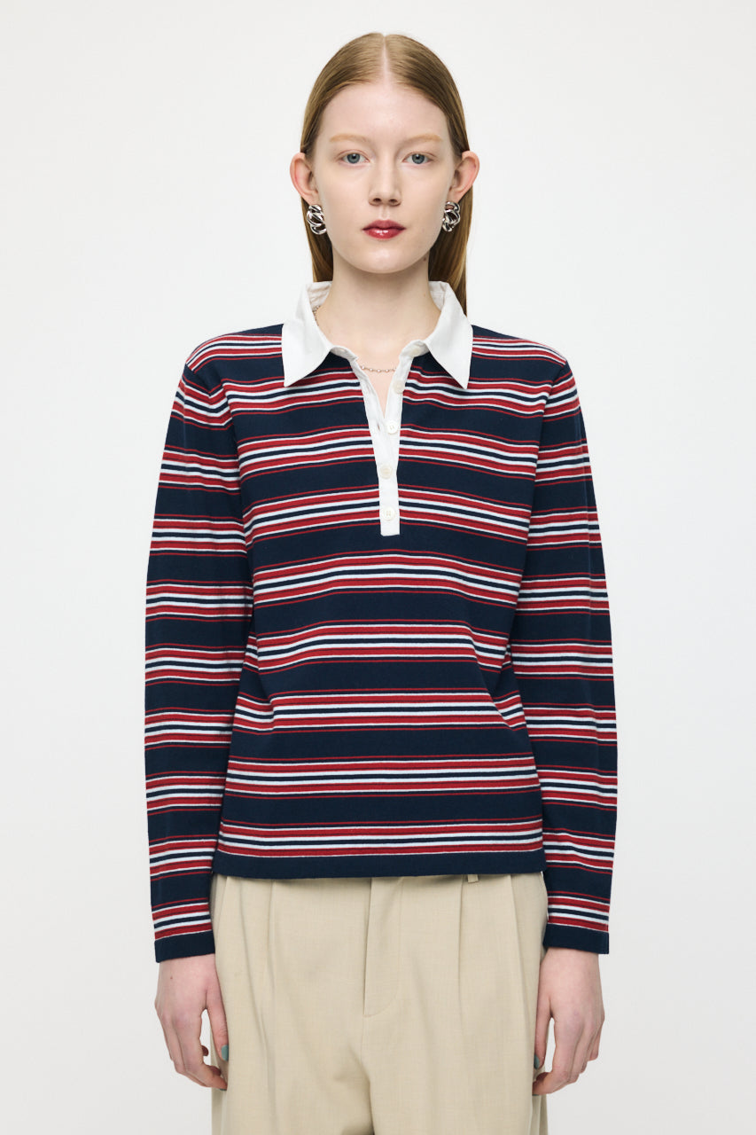 BORDER POLO KNIT TEE Navy / Free