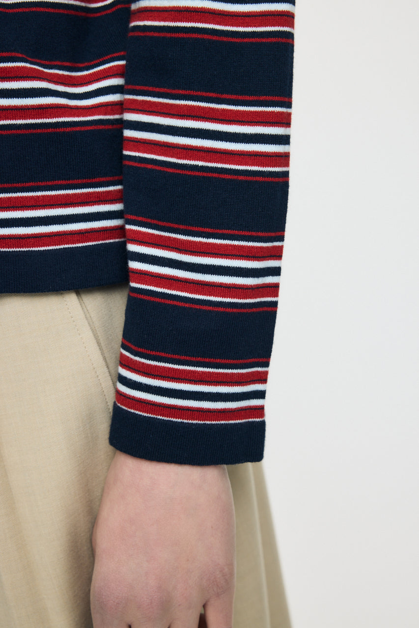 BORDER POLO KNIT TEE Navy / Free