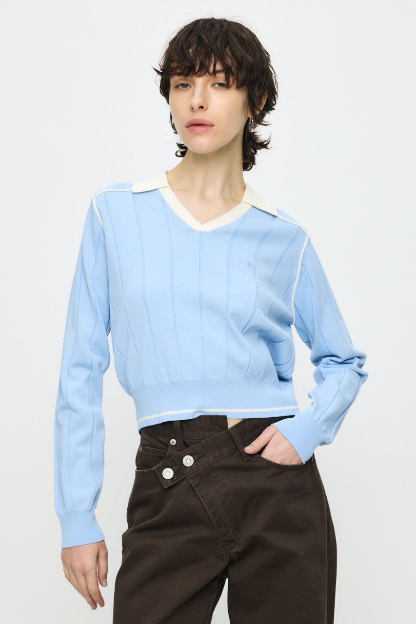 BI COLOR KNIT POLO Light Blue / Free