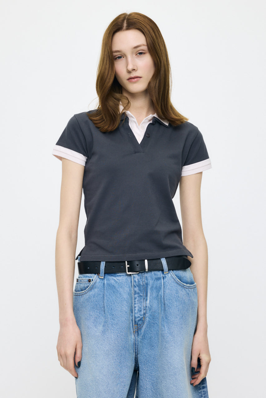 CONTRAST POLO TOP Gray / Free