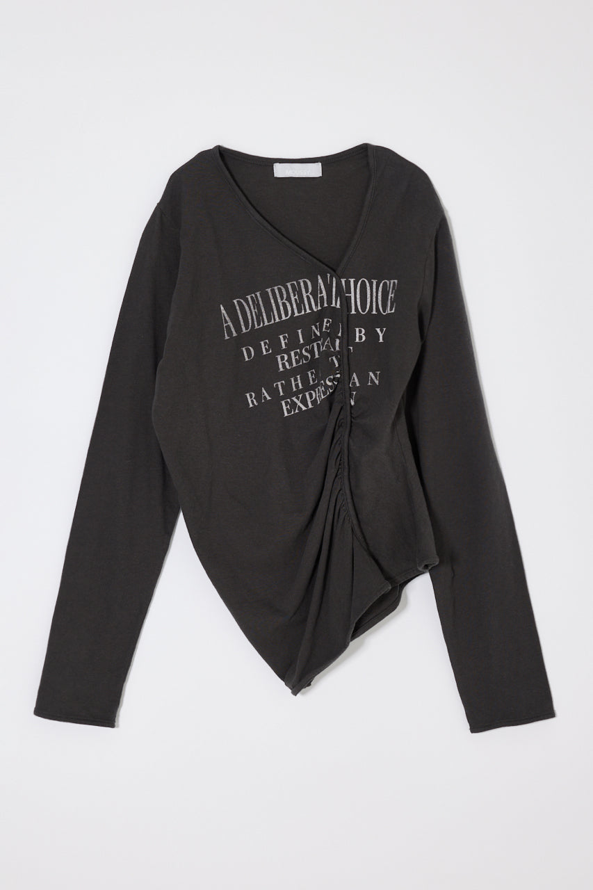 FRONT GATHER DOCKING LONG SLEEVE TOP Light Black / Free