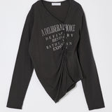 FRONT GATHER DOCKING LONG SLEEVE TOP Light Black / Free