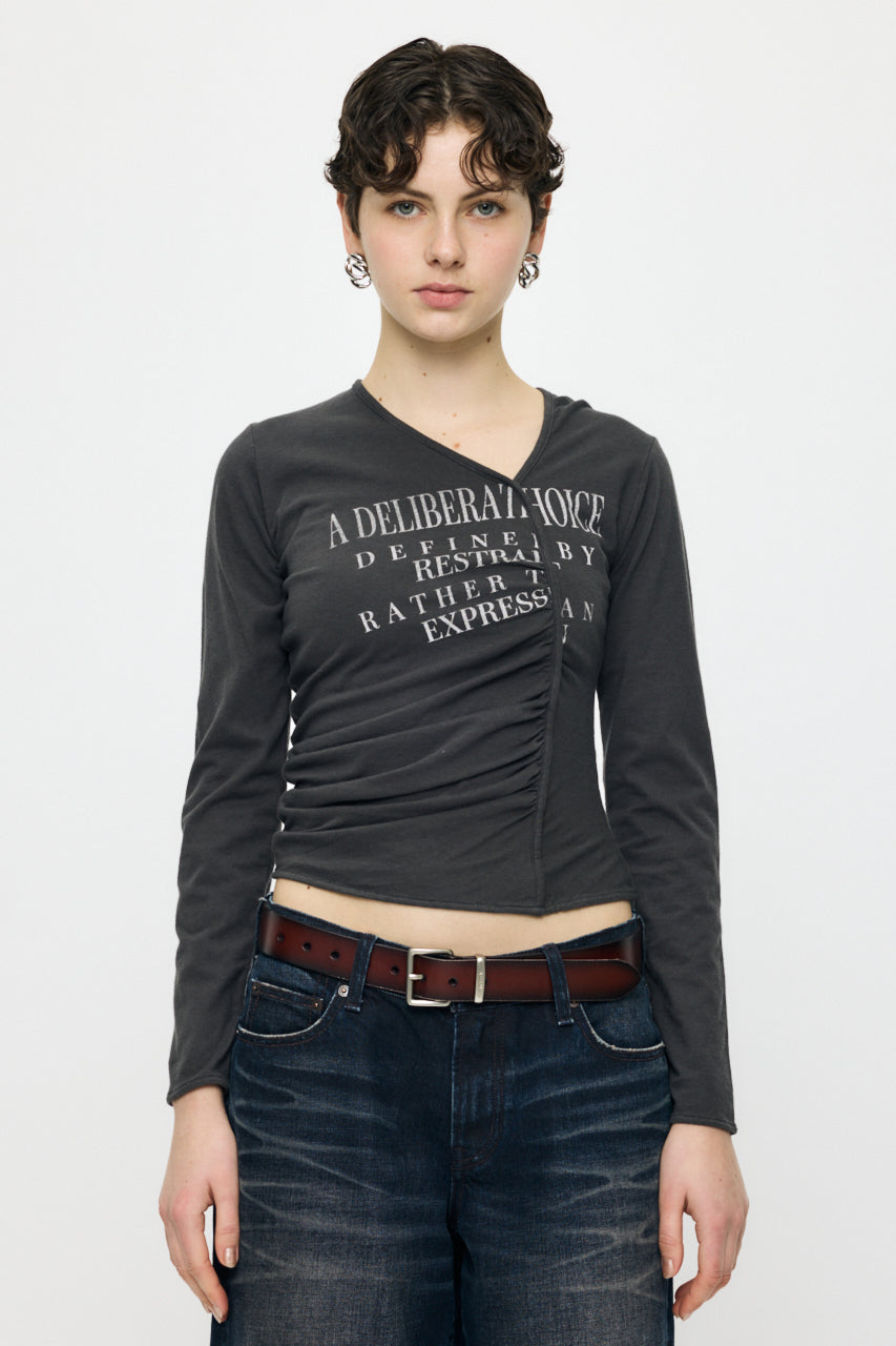 FRONT GATHER DOCKING LONG SLEEVE TOP Light Black / Free