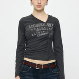 FRONT GATHER DOCKING LONG SLEEVE TOP Light Black / Free