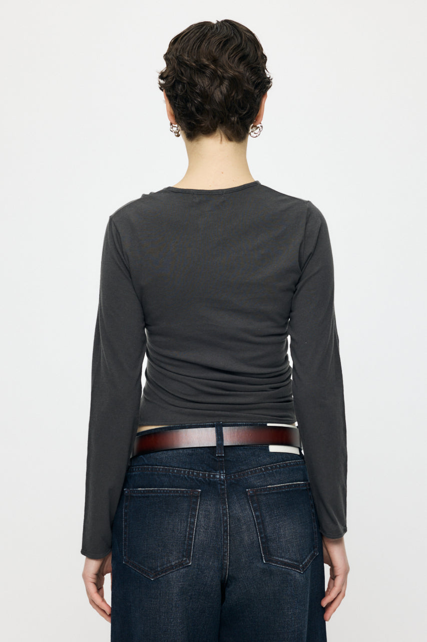 FRONT GATHER DOCKING LONG SLEEVE TOP Light Black / Free