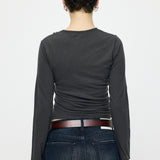 FRONT GATHER DOCKING LONG SLEEVE TOP Light Black / Free