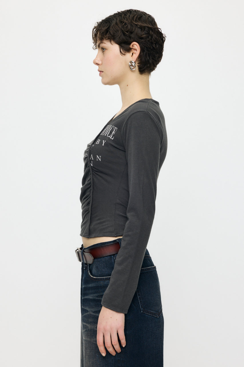 FRONT GATHER DOCKING LONG SLEEVE TOP Light Black / Free