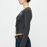 FRONT GATHER DOCKING LONG SLEEVE TOP Light Black / Free