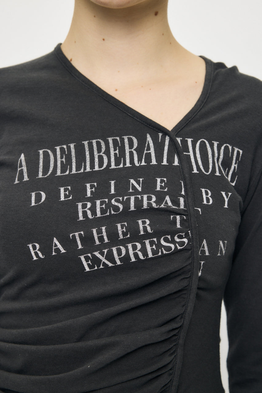 FRONT GATHER DOCKING LONG SLEEVE TOP Light Black / Free