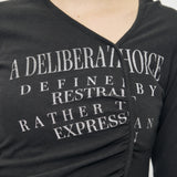 FRONT GATHER DOCKING LONG SLEEVE TOP Light Black / Free