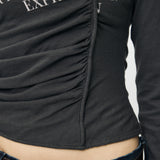 FRONT GATHER DOCKING LONG SLEEVE TOP Light Black / Free