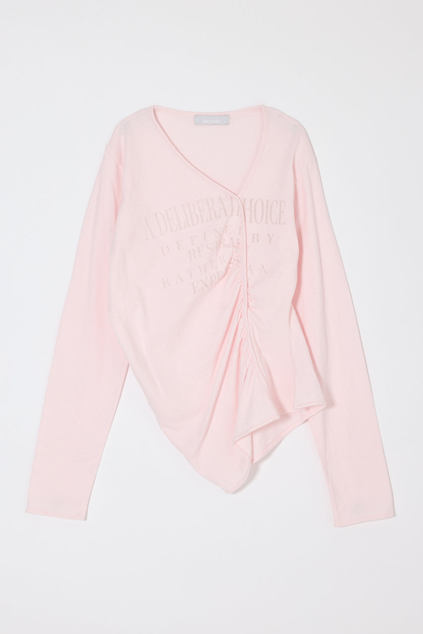 FRONT GATHER DOCKING LONG SLEEVE TOP Light Pink / Free
