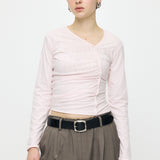 FRONT GATHER DOCKING LONG SLEEVE TOP Light Pink / Free