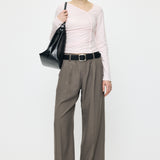 FRONT GATHER DOCKING LONG SLEEVE TOP Light Pink / Free