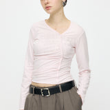 FRONT GATHER DOCKING LONG SLEEVE TOP Light Pink / Free