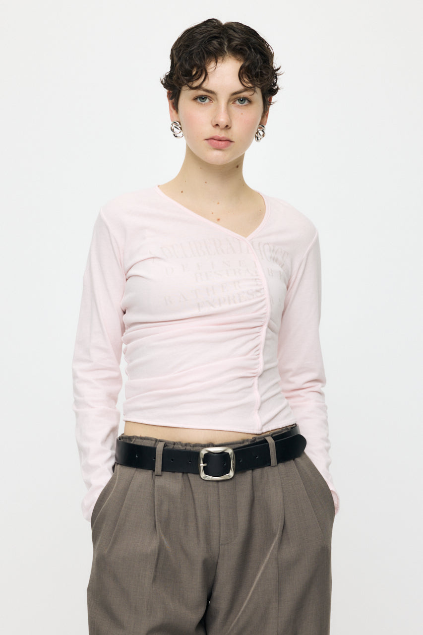 FRONT GATHER DOCKING LONG SLEEVE TOP Light Pink / Free
