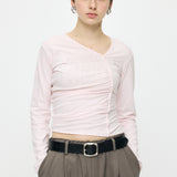 FRONT GATHER DOCKING LONG SLEEVE TOP Light Pink / Free