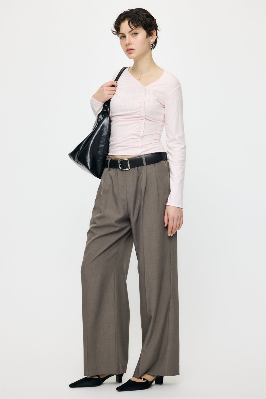 FRONT GATHER DOCKING LONG SLEEVE TOP Light Pink / Free