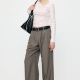FRONT GATHER DOCKING LONG SLEEVE TOP Light Pink / Free