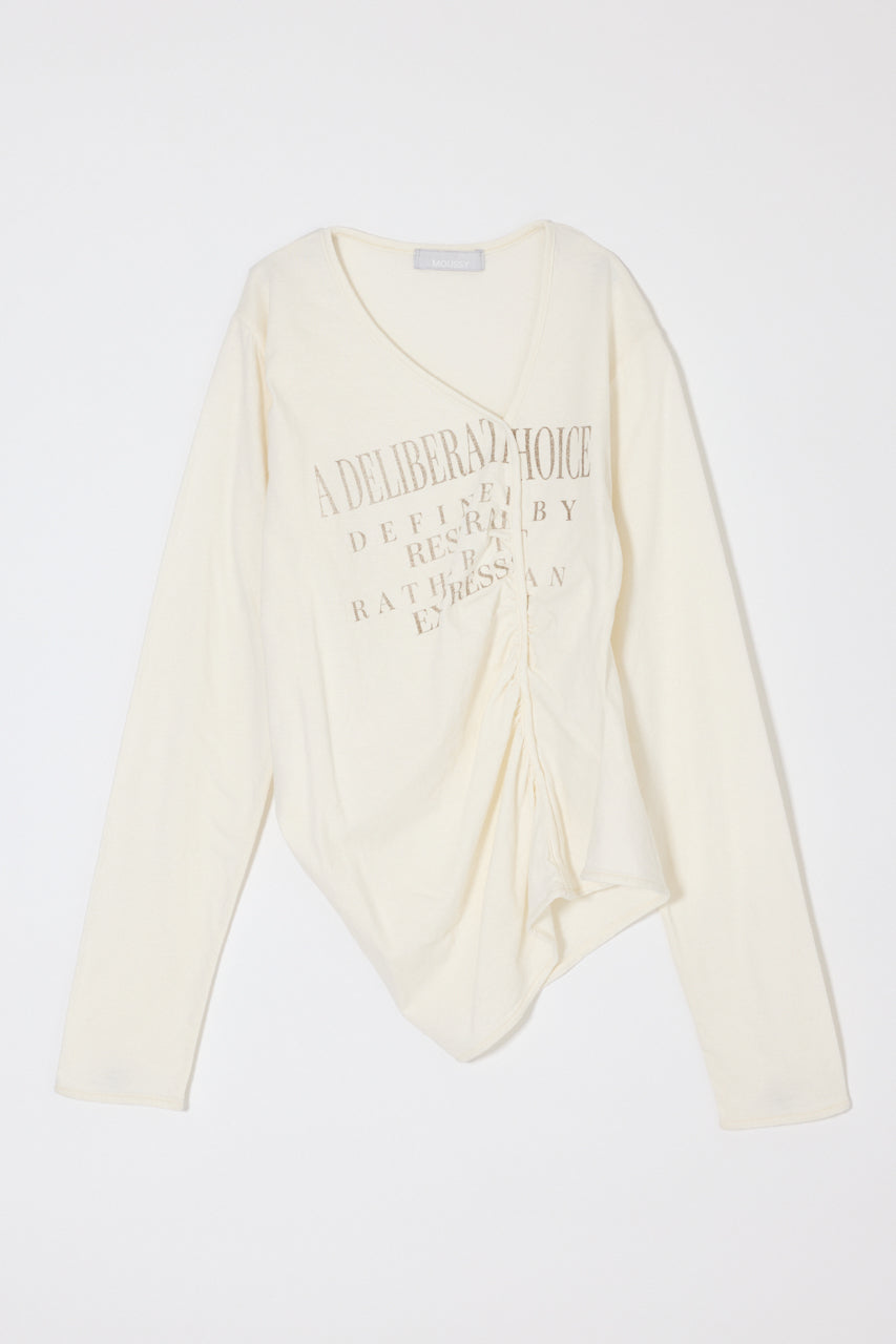 FRONT GATHER DOCKING LONG SLEEVE TOP Off White / Free