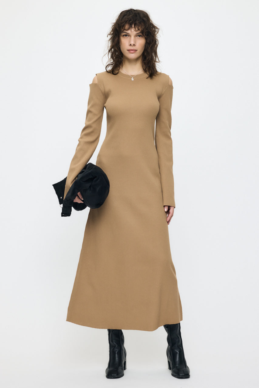 OPEN SHOULDER KNIT DRESS Light Beige / 1 (S)