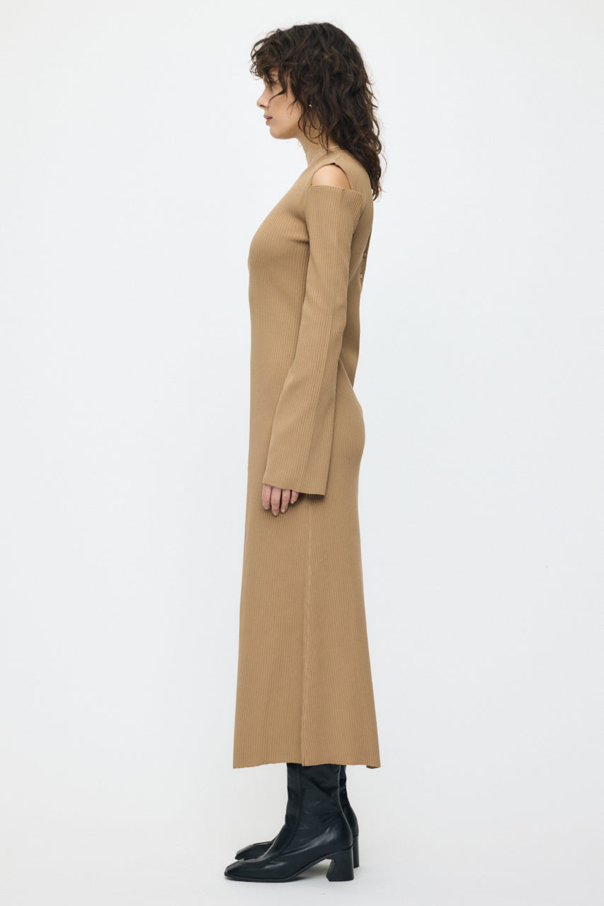 OPEN SHOULDER KNIT DRESS Light Beige / 1 (S)