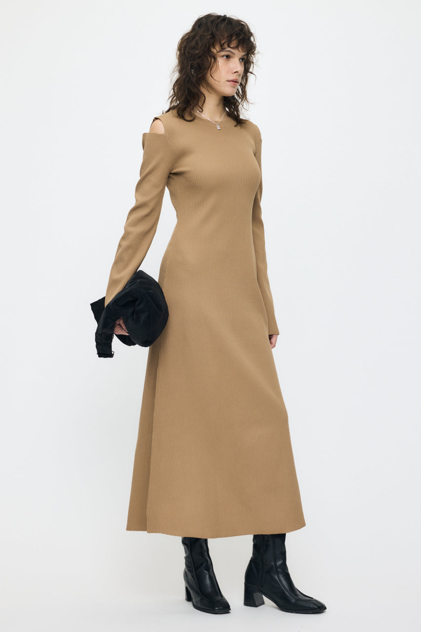 OPEN SHOULDER KNIT DRESS Light Beige / 1 (S)