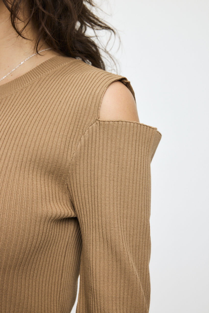 OPEN SHOULDER KNIT DRESS Light Beige / 1 (S)