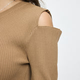 OPEN SHOULDER KNIT DRESS Light Beige / 1 (S)
