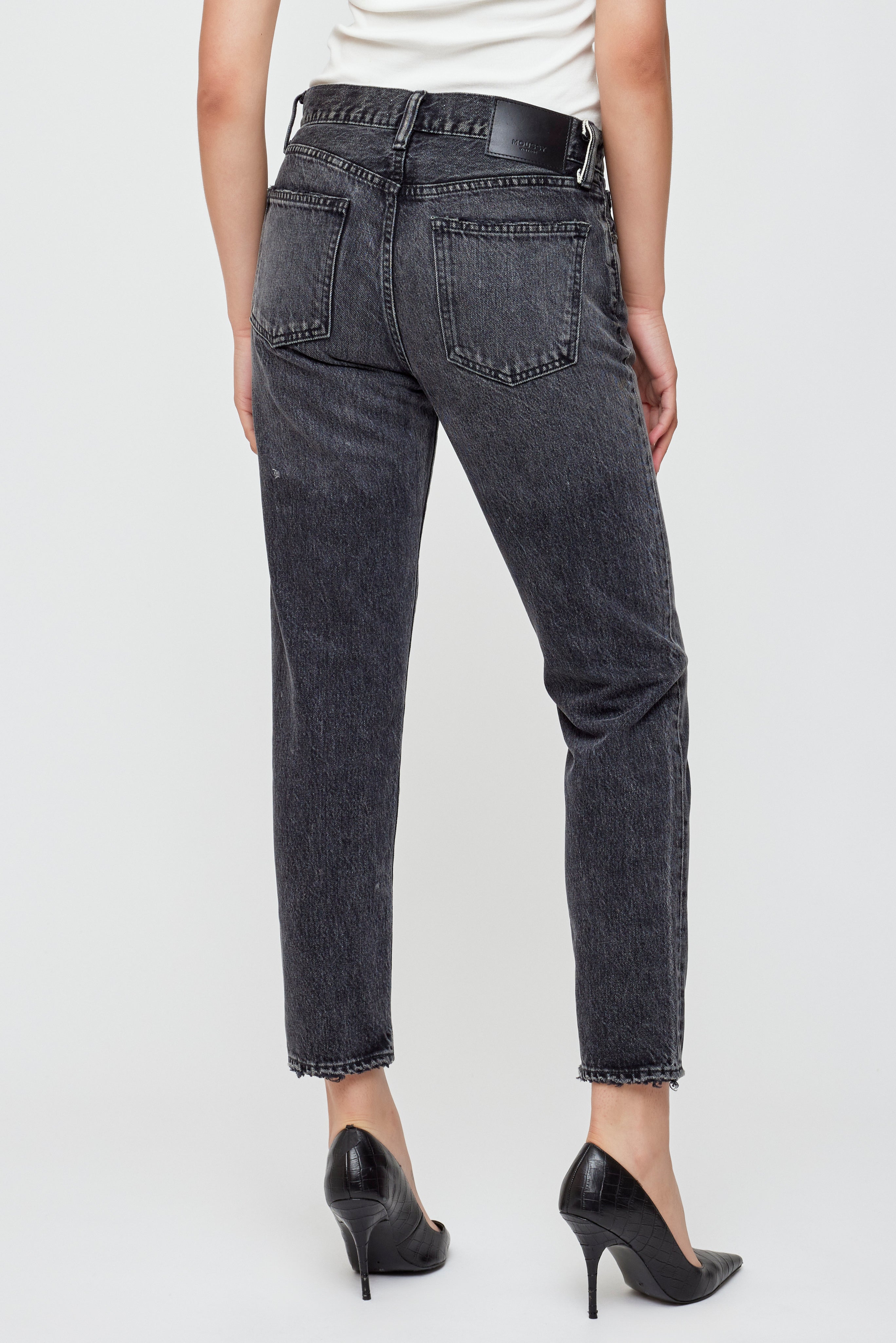 Moussy 2024 Denim High Rise Relaxed Tapered Leg Mom Style Heavily Distressed Jeans 27