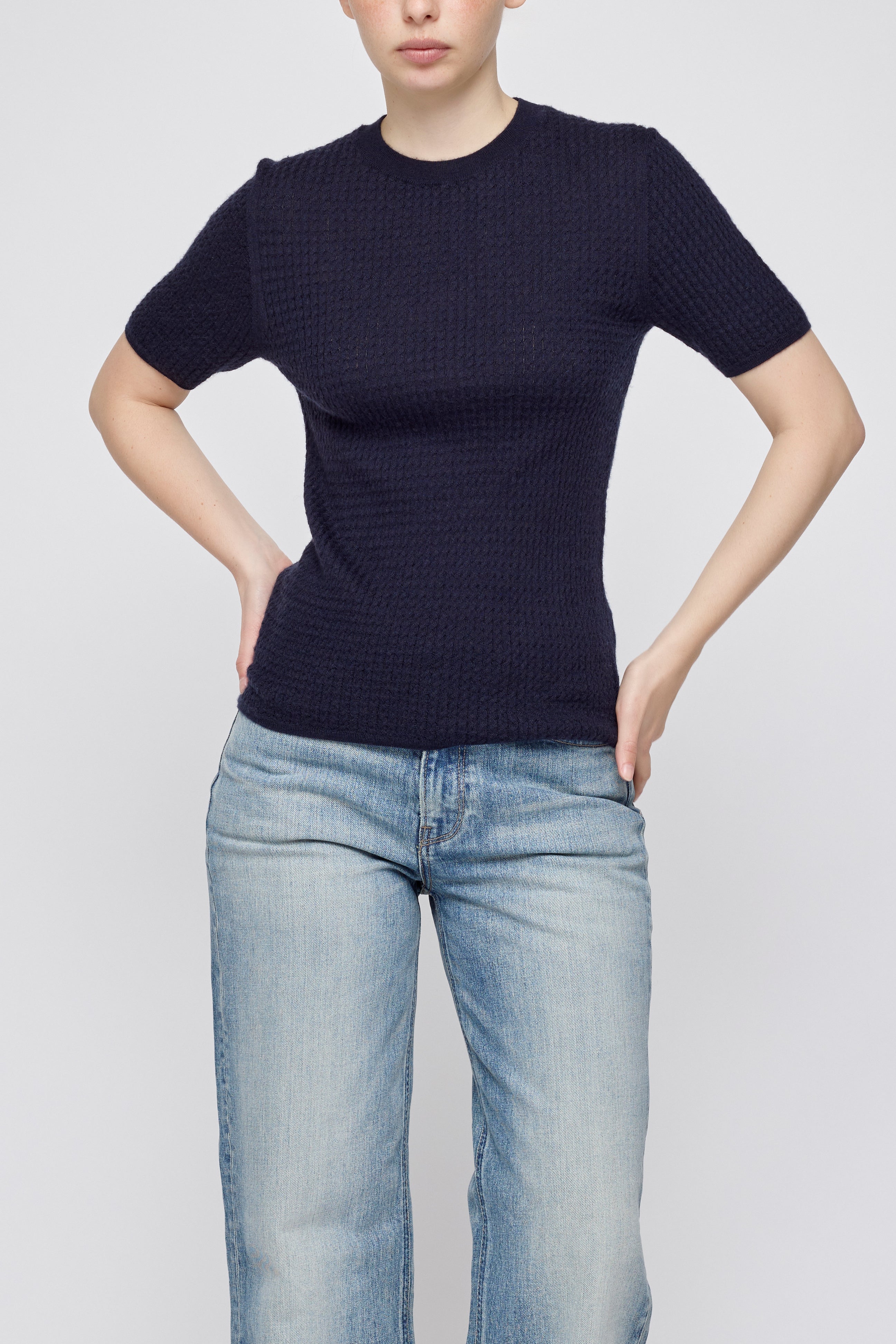 MV CASHMERE CABLE TOP Navy / XS