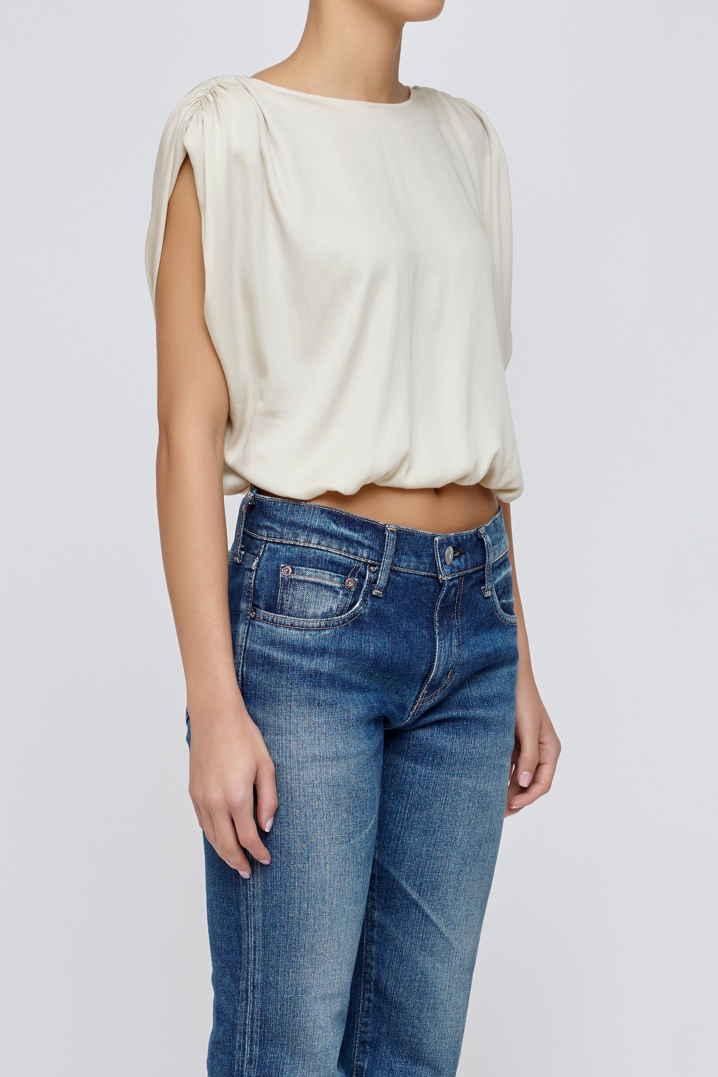 MV SATIN SHELL CAP TOP Beige / XS