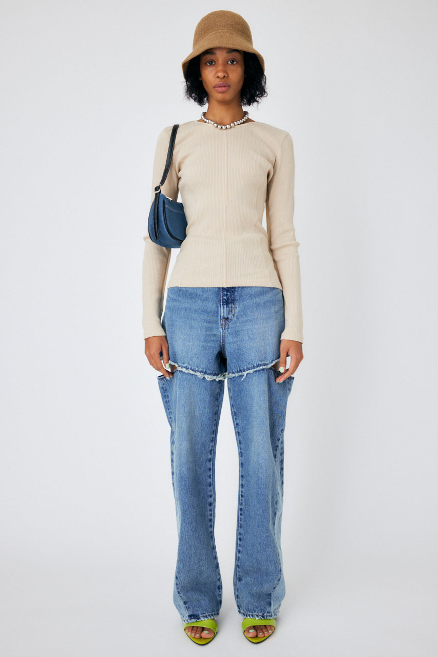 パンツ MOUSSY CUT OUTLOOSE DENIM Cut Out Wide Straight – MOUSSY