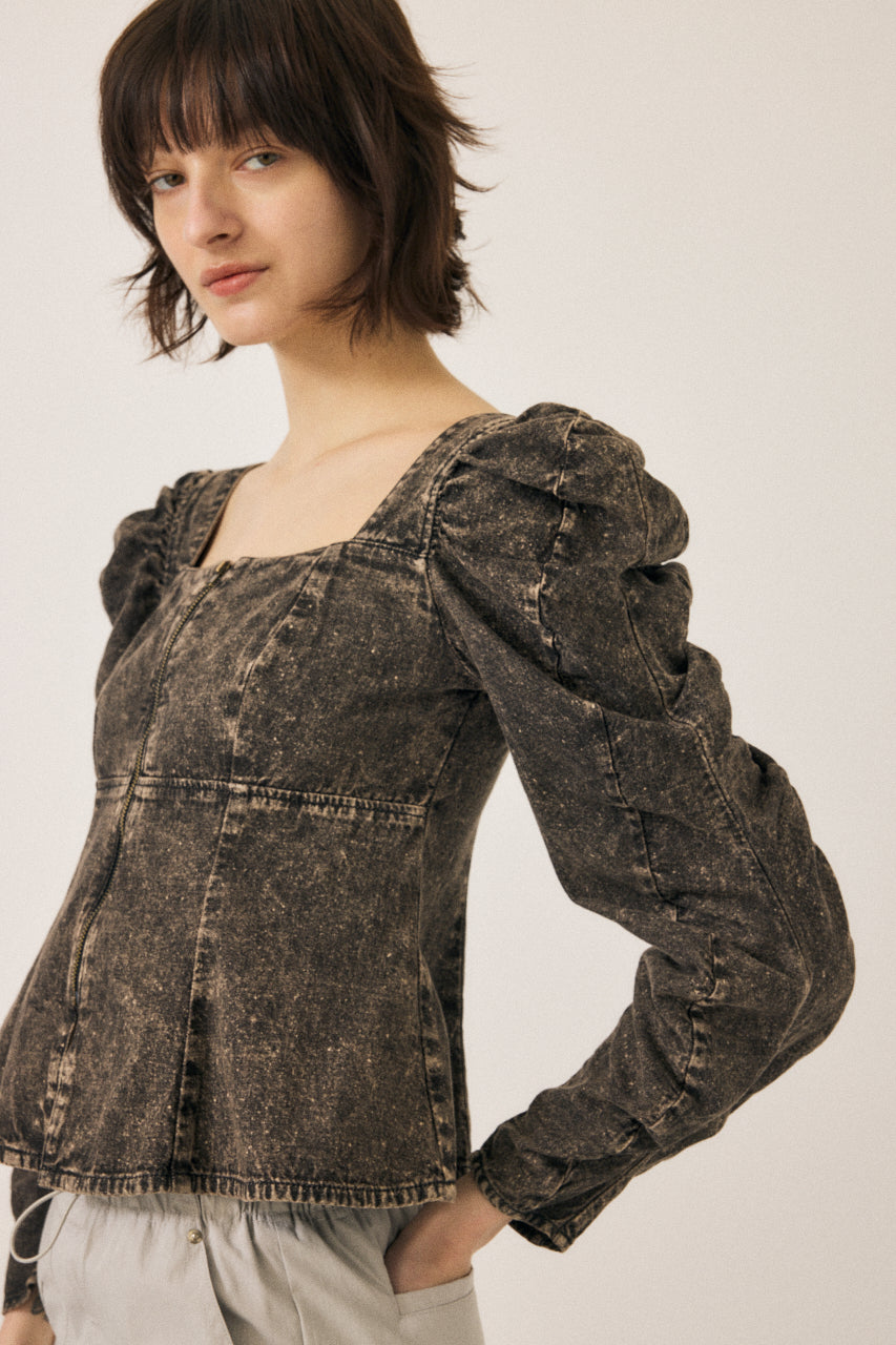 本日限定　MOUSSY BUSTIER DENIM 2 Aging Denim Bustier Blouse – MOUSSY